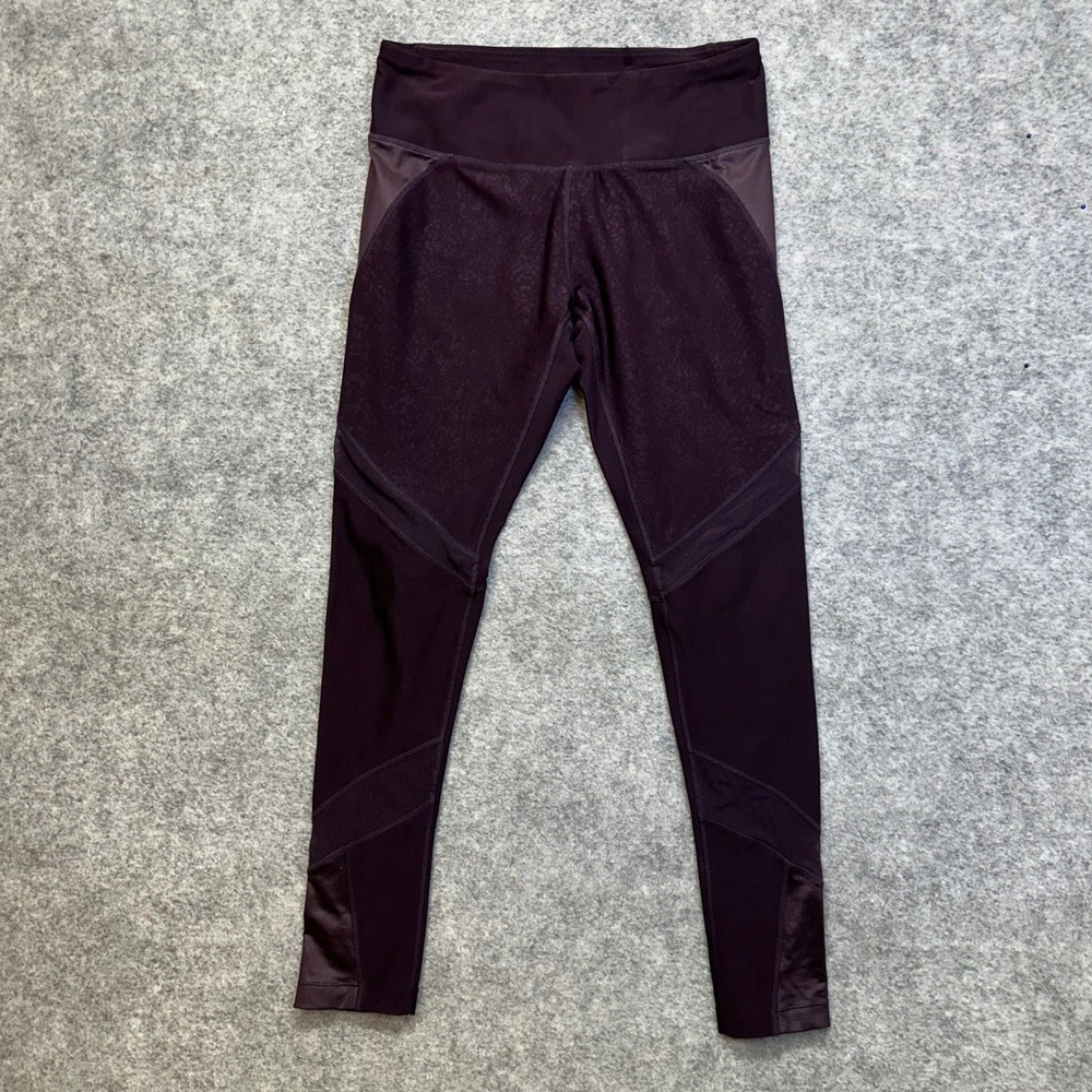 Mondetta Activewear Leggings Women Medium Plum Purple Mesh Satin Panel High Rise